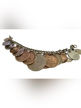 Vintage Travelers Foreign Coin 1950 Charm Bracelet